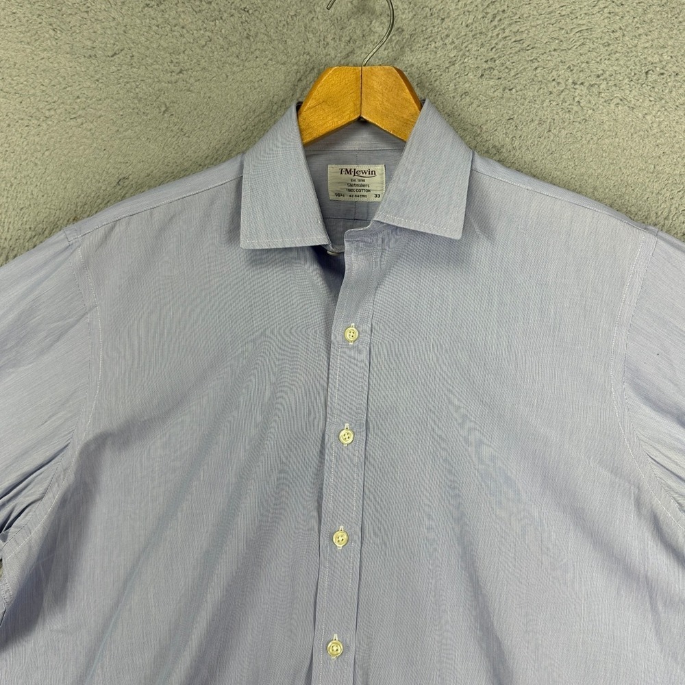 T.M. Lewin Shirtmakers Adult Men Dress Shirt 16.5-33 Blue White Stripe Button Up